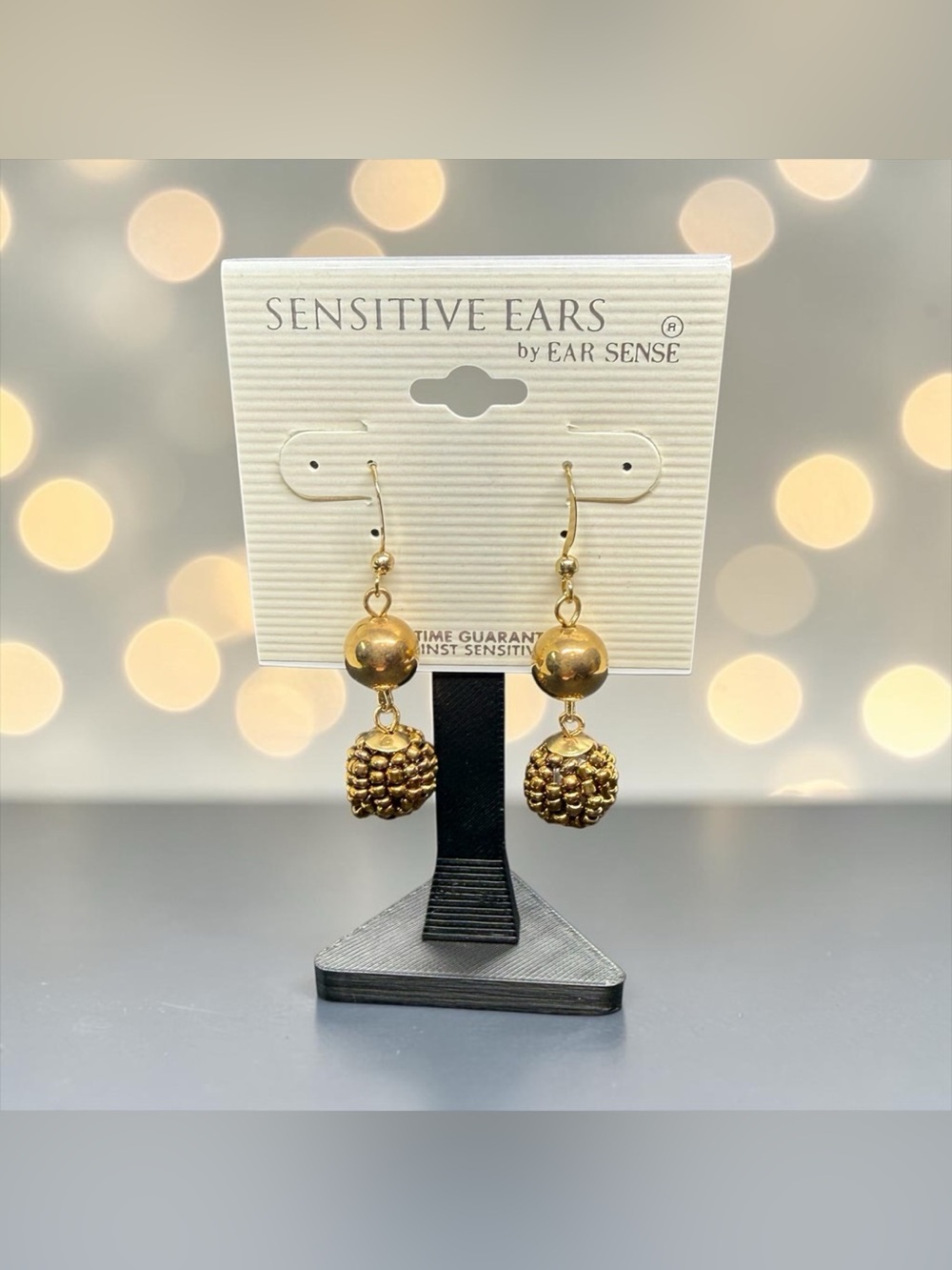 💛Sensitive Ears by Ear Sense💛Gold-Tone Textured Bead Drop Earrings/NIP